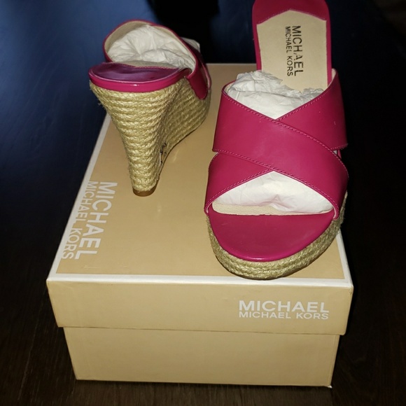 New Michael Kors Kami Lacquer Pink Espadrille Mule - Picture 4 of 8